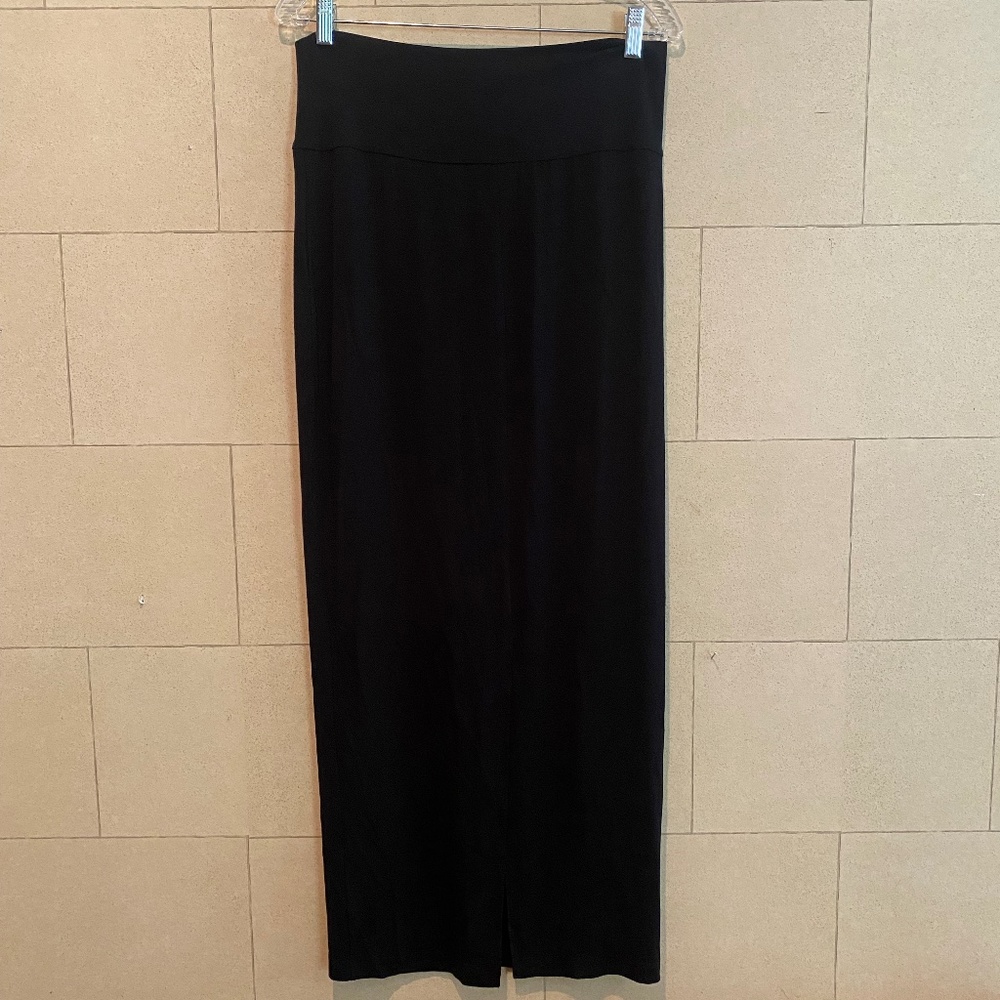 EILEEN FISHER  Fold Over Jersey Knit Black Long Pencil Maxi Skirt